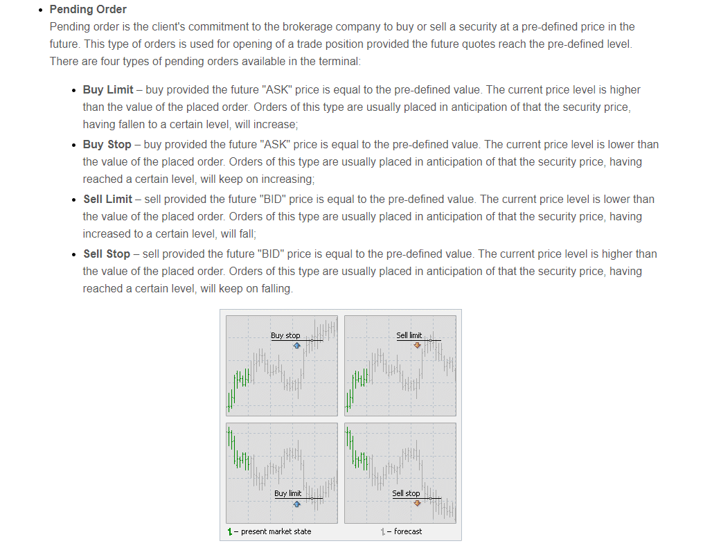 Types d’ordres en attente MT4 Types d’ordres en attente MT4