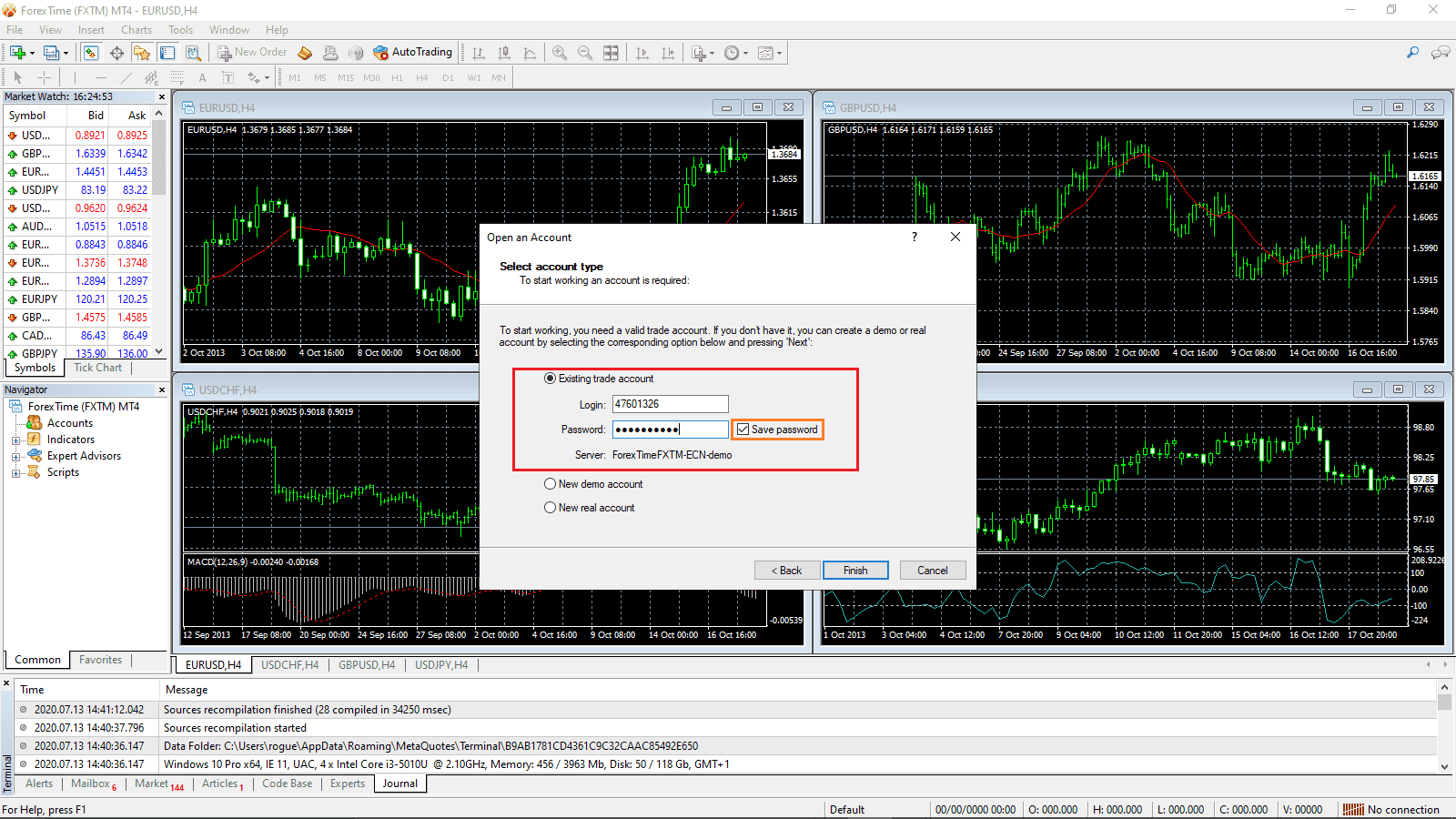 Sélectionnez le type de compte MT4 Sélectionnez le type de compte MT4